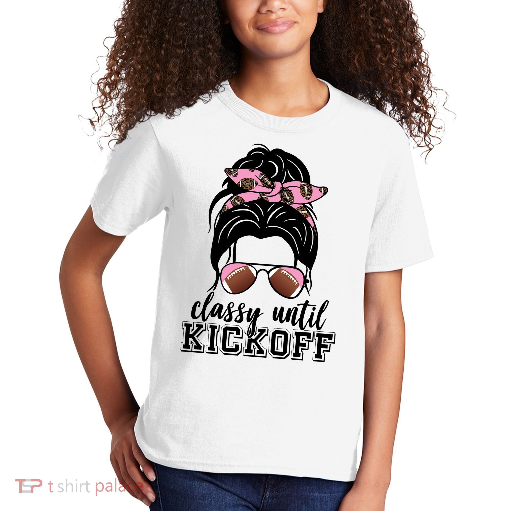 Classy Until Kickoff Football Hair Bun Kids T-Shirt