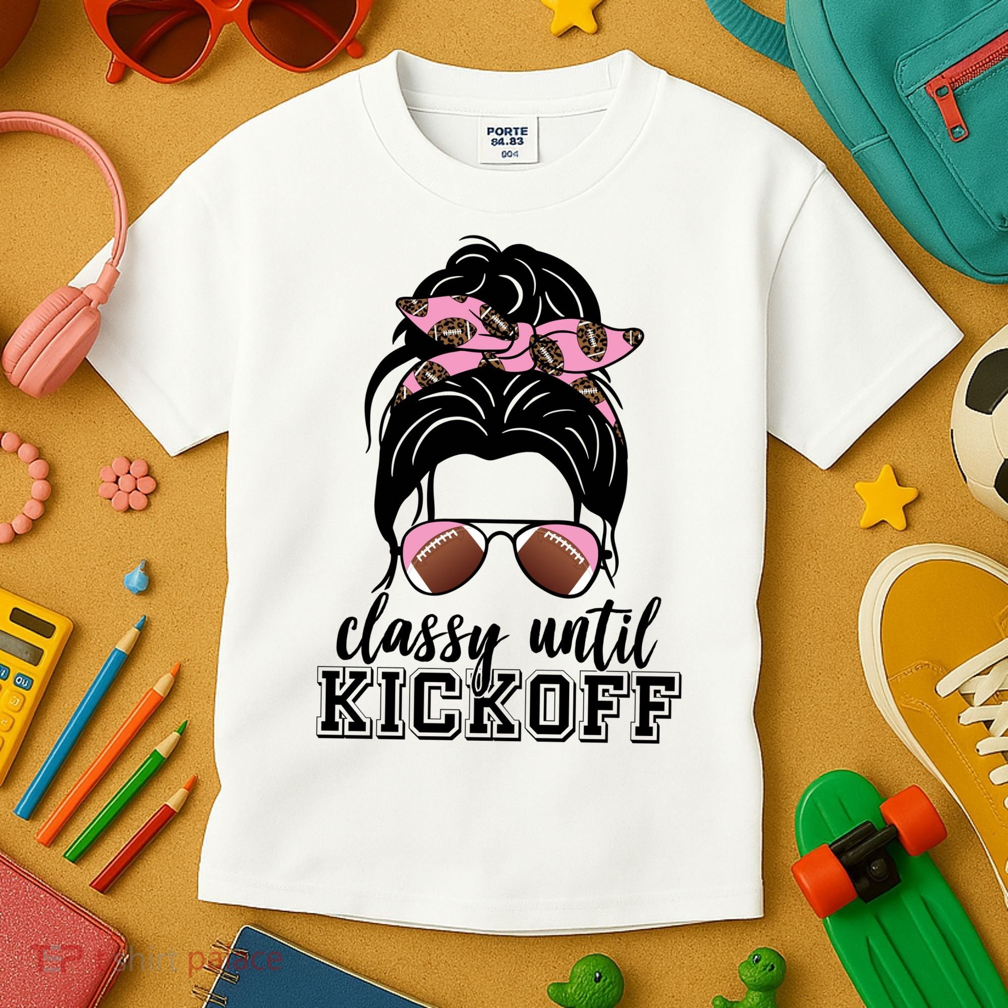 Classy Until Kickoff Football Hair Bun Kids T-Shirt