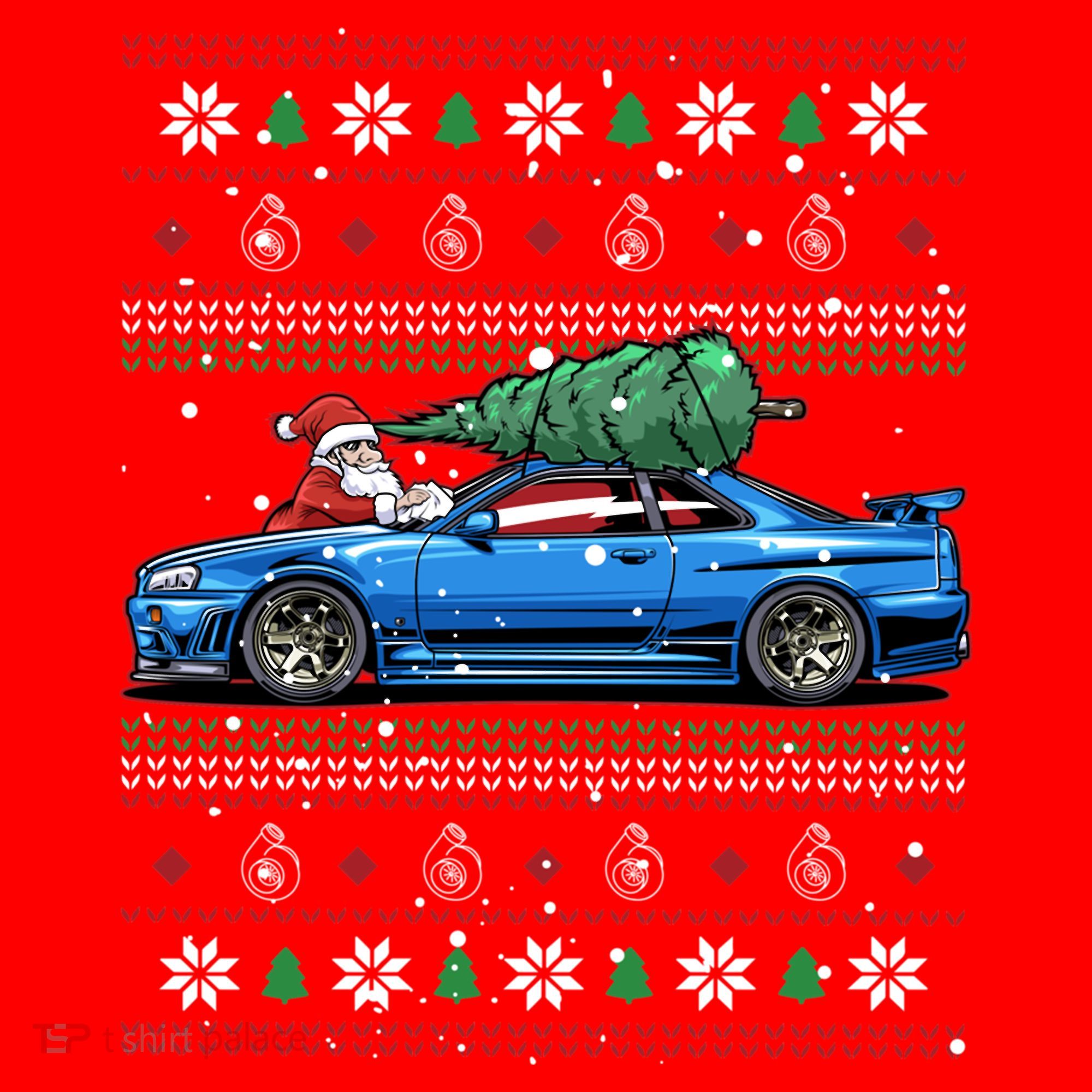 Christmas Ugly Nissan Skyline R34! Best Car Guy Gift! Classic Santa Hat
