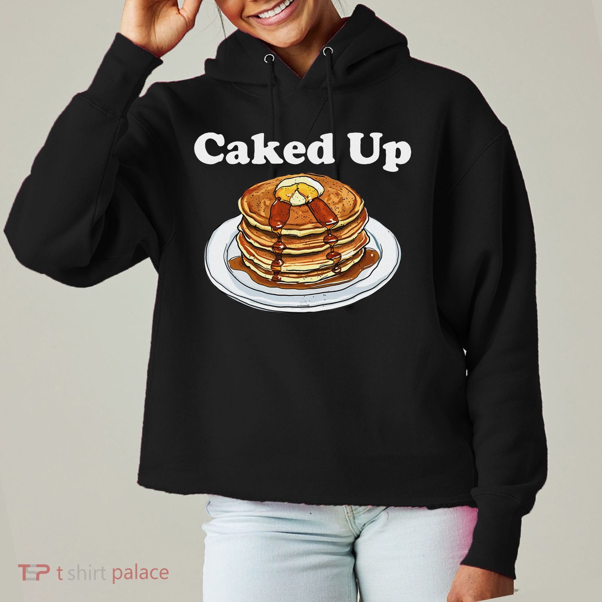 Caked Up Pancake Lover Sweet Breakfast Baking Ladies Heavyweight Boxy Pullover Hoodie