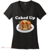 Caked Up Pancake Lover Sweet Breakfast Baking Women's V-Neck T-Shirt thumb 0
