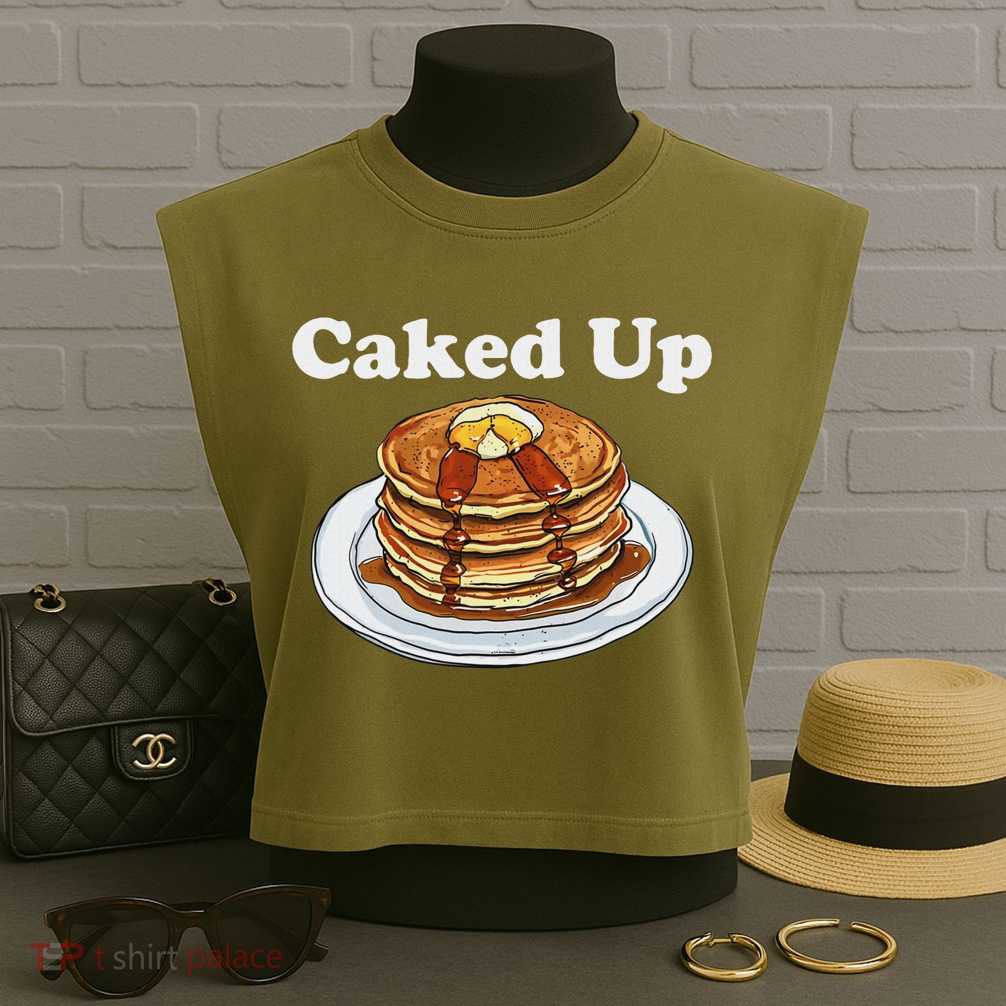 Caked Up Pancake Lover Sweet Breakfast Baking Garment-Dyed Women's Muscle Tee