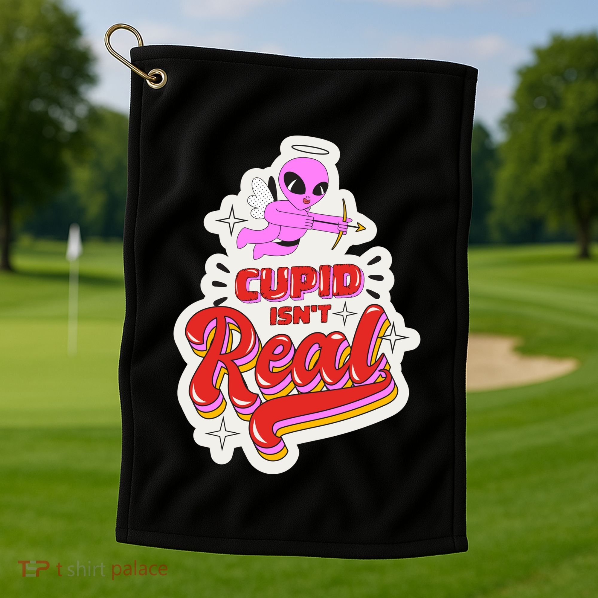 Cupid Isn't Real Funny Valentine's Day Golf Towel