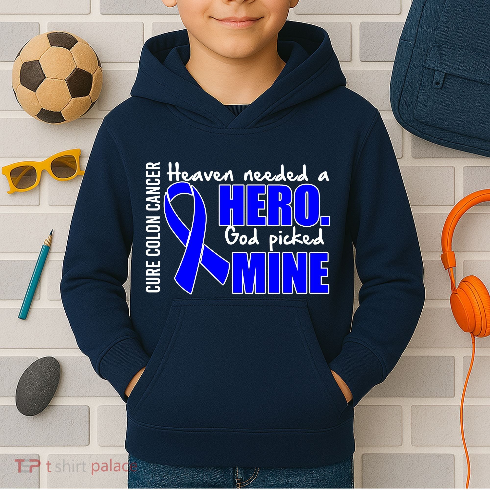 Cure Colon Cancer Heaven Needed A Hero Kids Hoodie