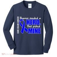 Cure Colon Cancer Heaven Needed A Hero Kids Long Sleeve Shirt thumb 0