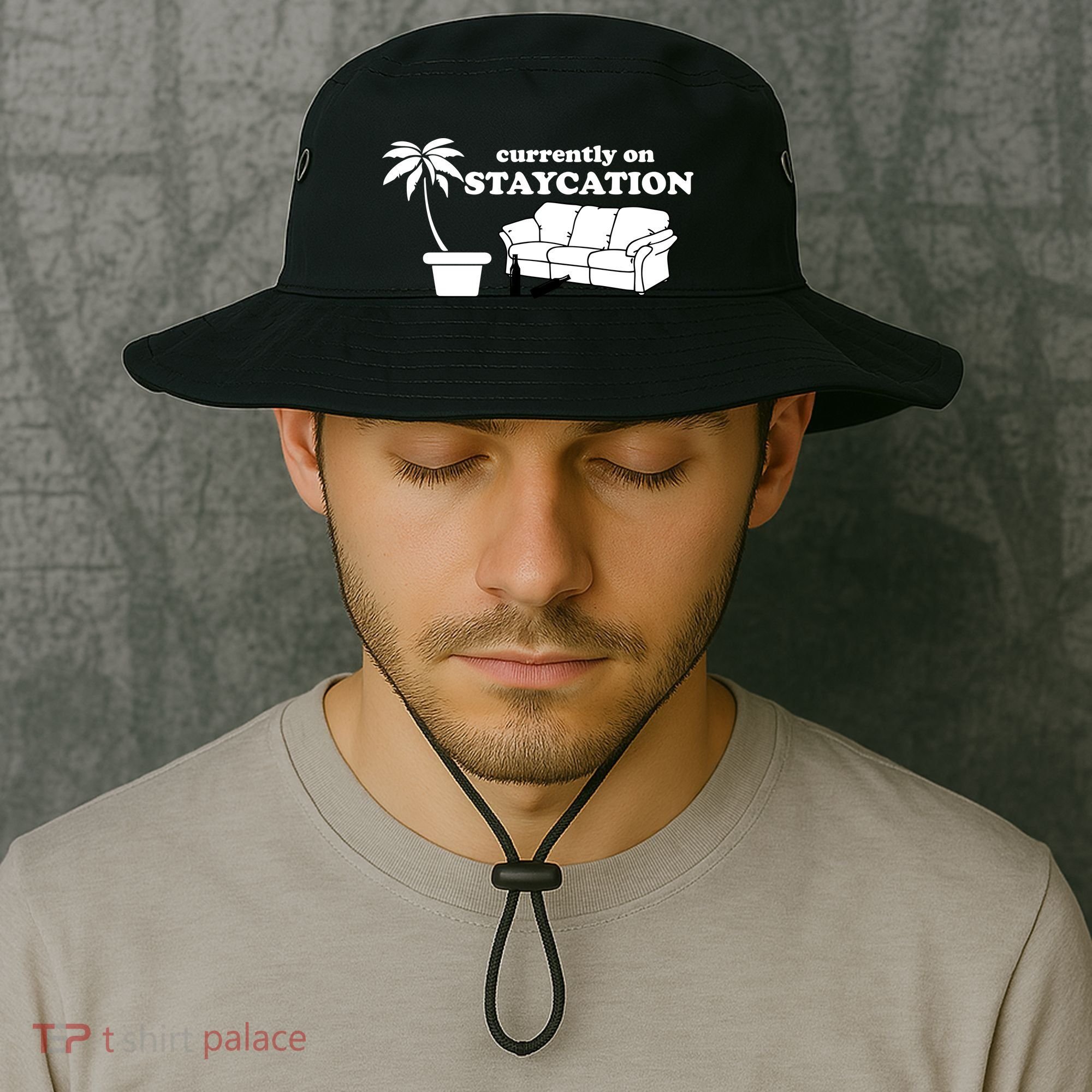Currently On Staycation Funny Vacation Bucket Hat