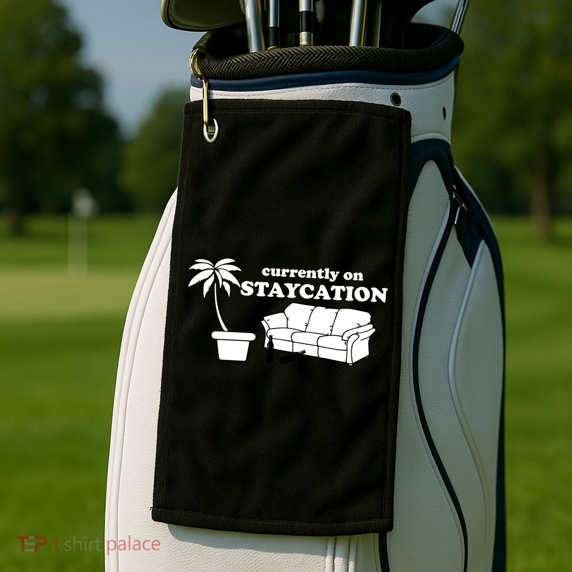 Currently On Staycation Funny Vacation Golf Towel
