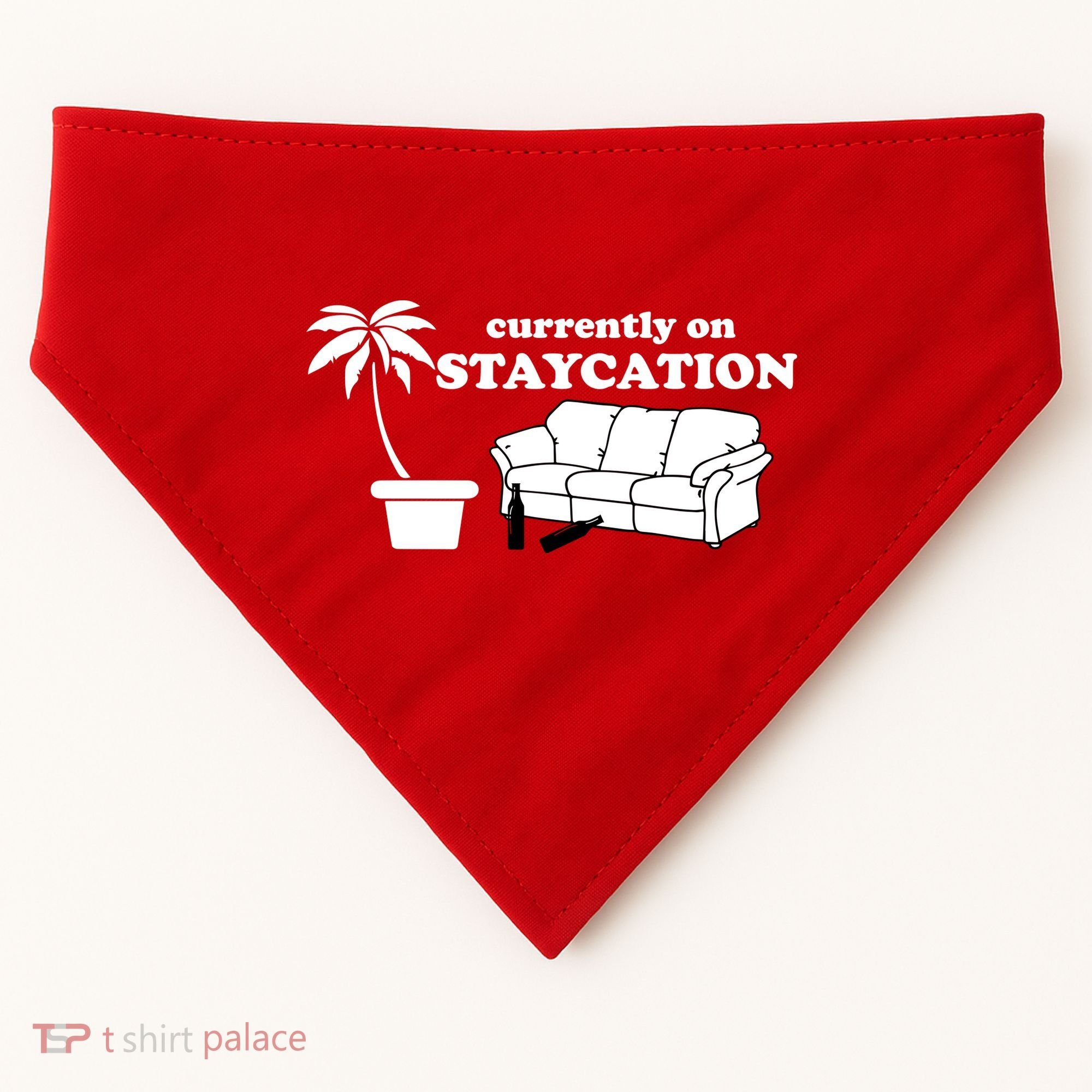 Currently On Staycation Funny Vacation USA-Made Doggie Bandana