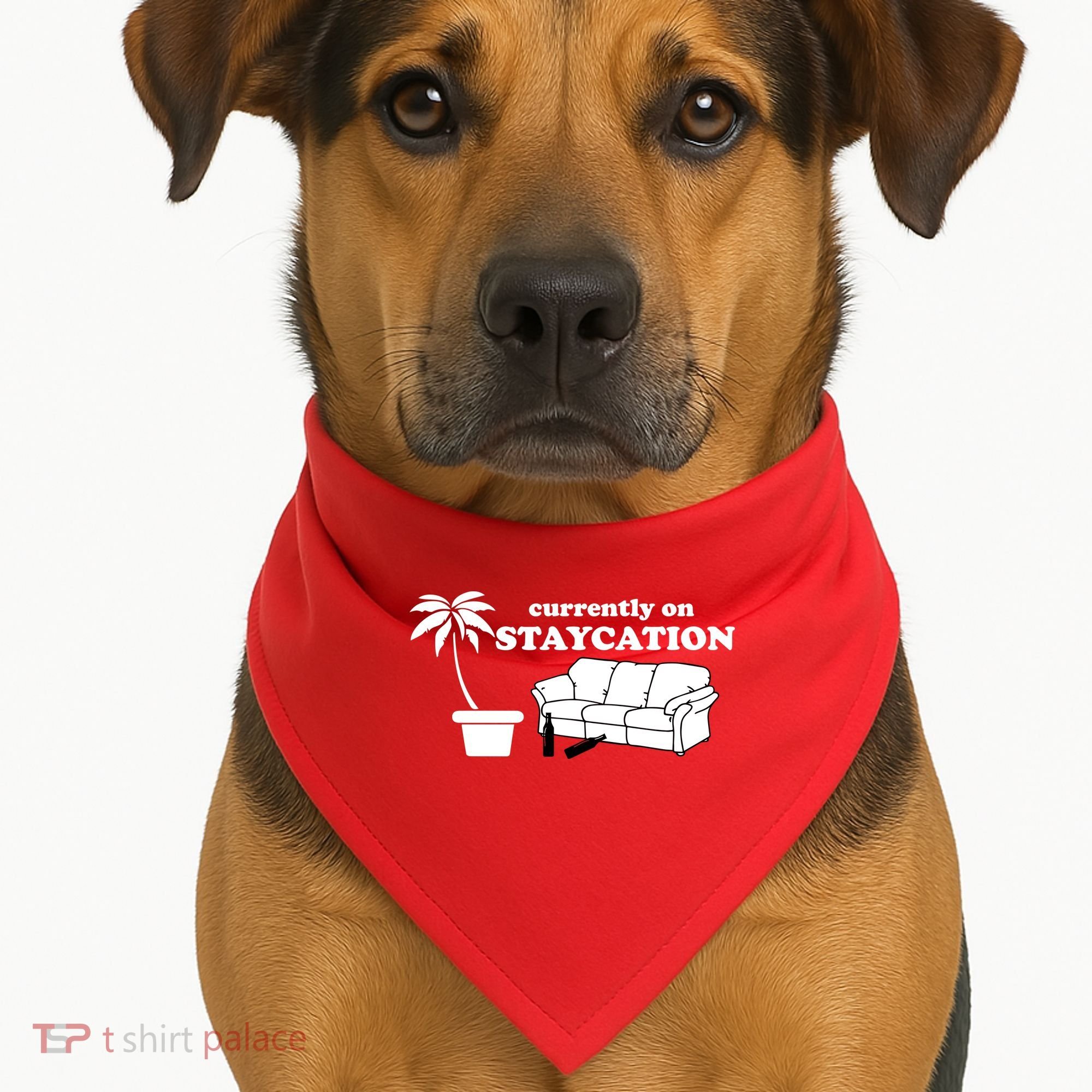 Currently On Staycation Funny Vacation USA-Made Doggie Bandana