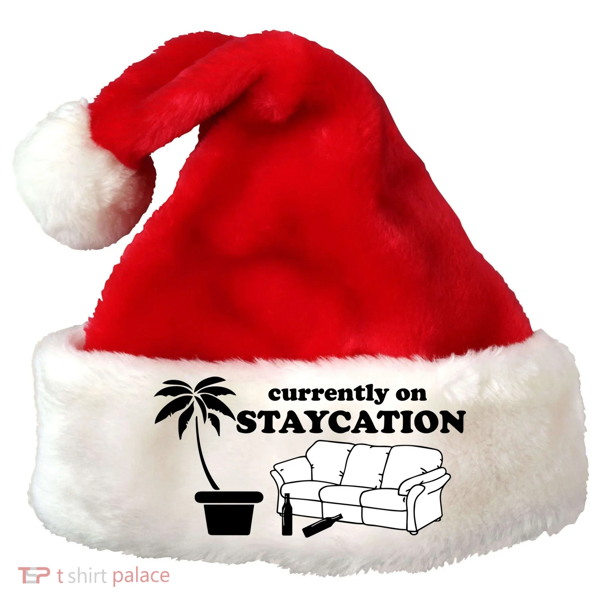 Currently On Staycation Funny Vacation Santa Hat