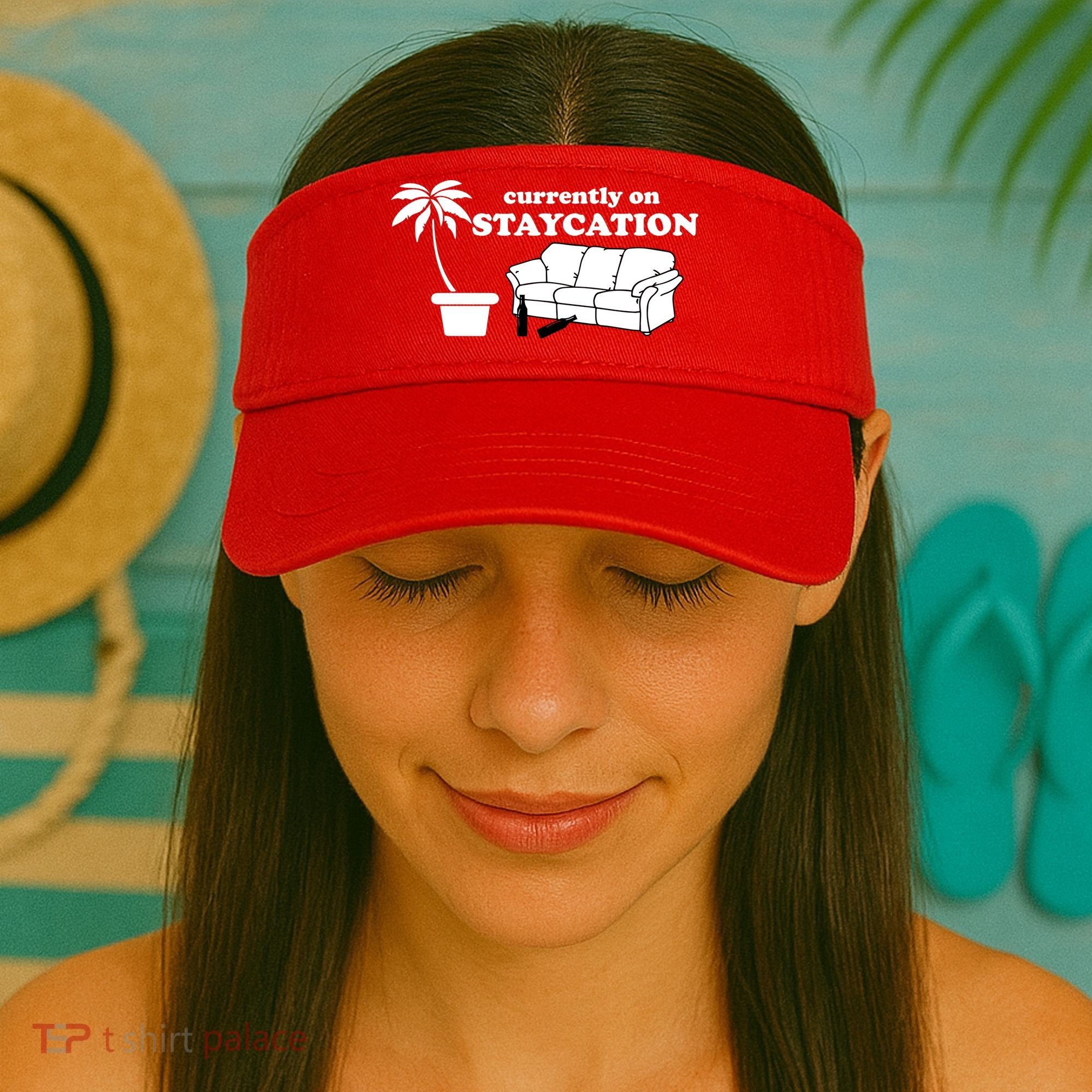 Currently On Staycation Funny Vacation Visor
