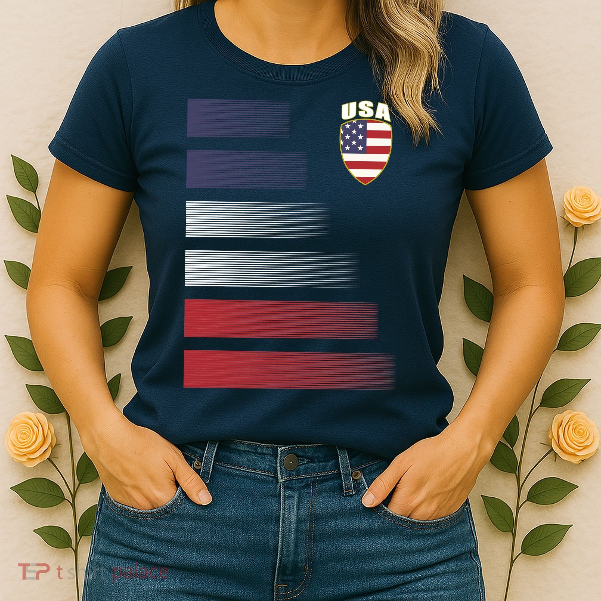 Cool USA Soccer Jersey Stripes Women's T-Shirt