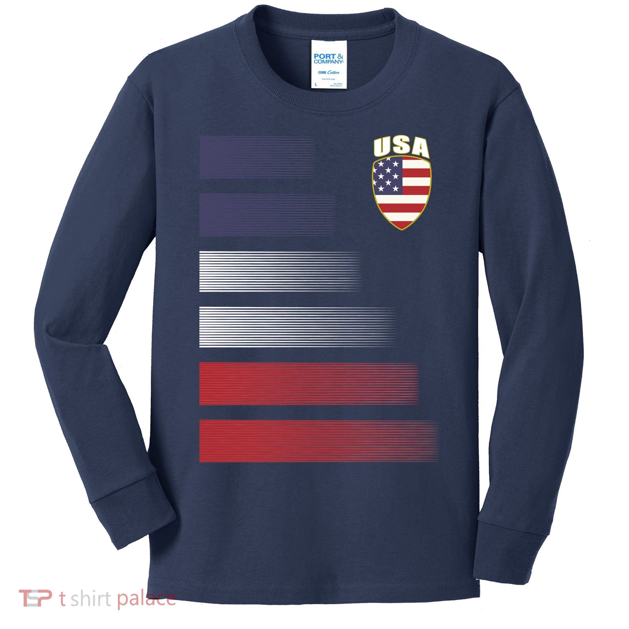 Cool USA Soccer Jersey Stripes Kids Long Sleeve Shirt