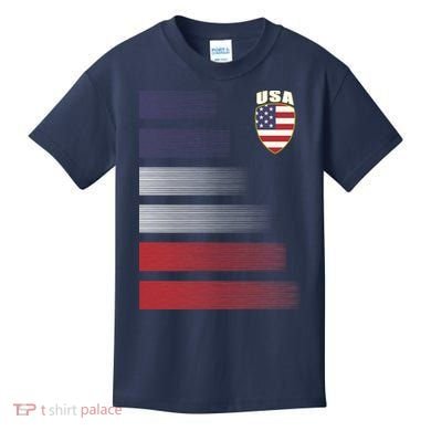 Cool USA Soccer Jersey Stripes Kids T-Shirt