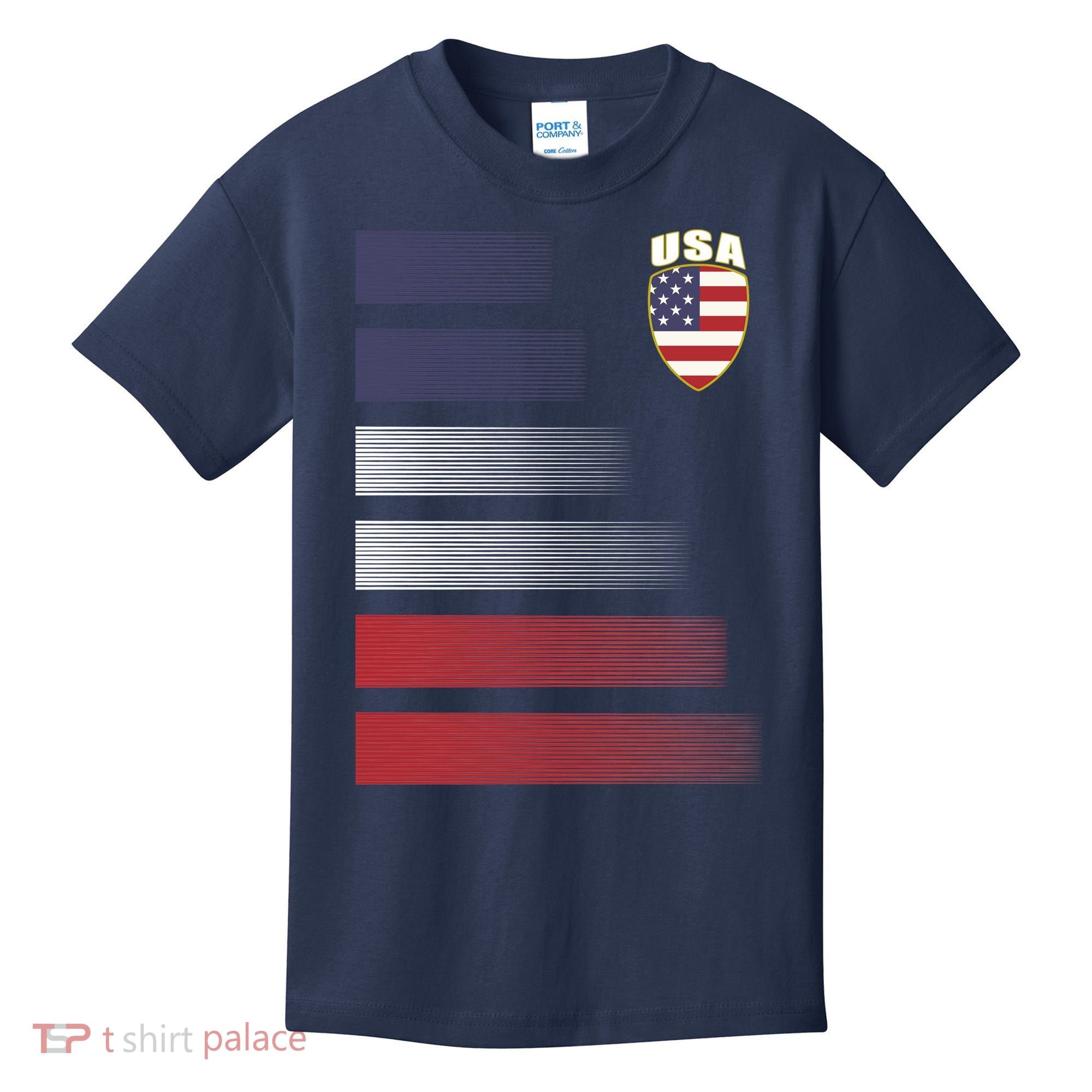 Cool USA Soccer Jersey Stripes Kids T-Shirt