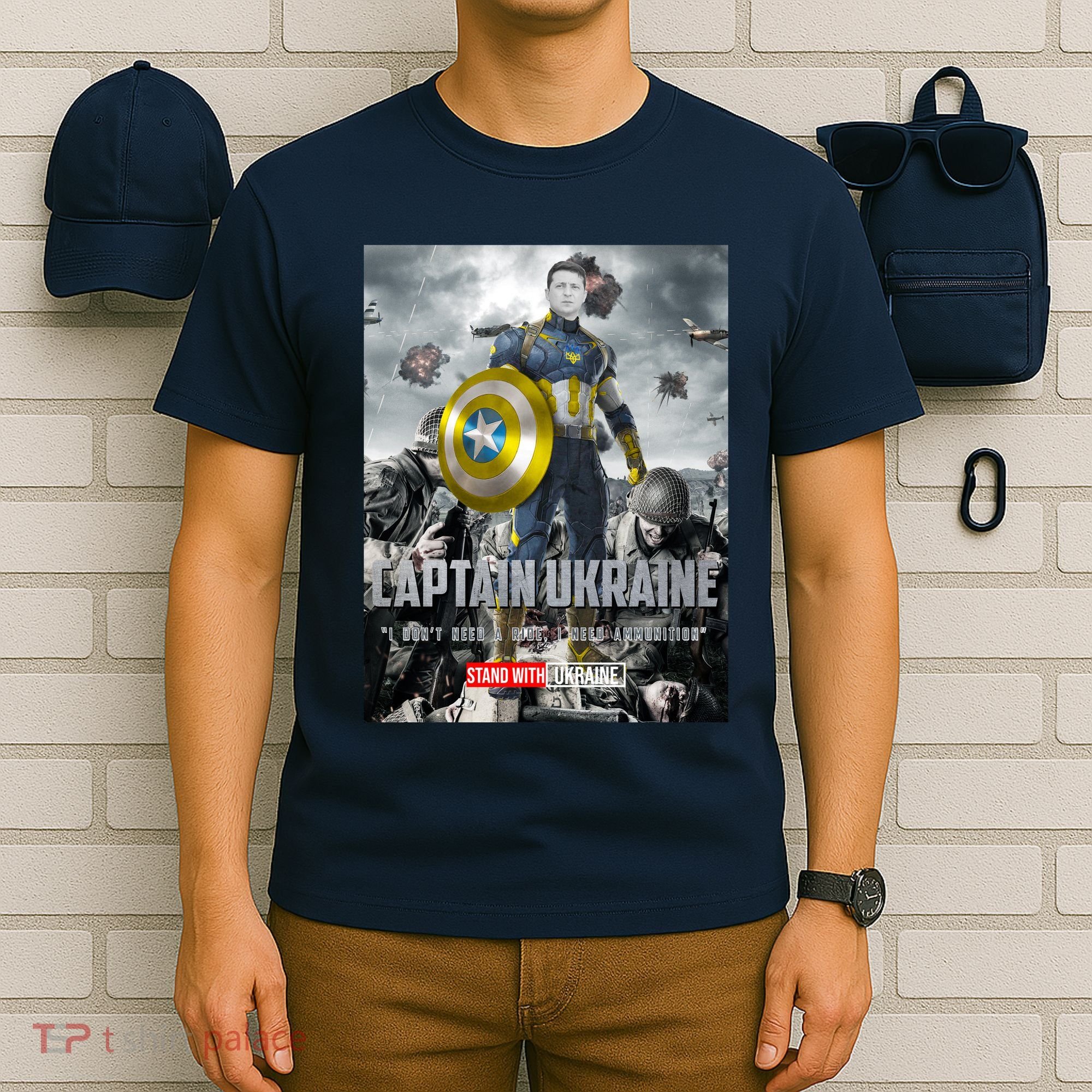 Captain Ukraine Stand With Zelenskyy I Dont Need A Ride Ammo Army T-Shirt