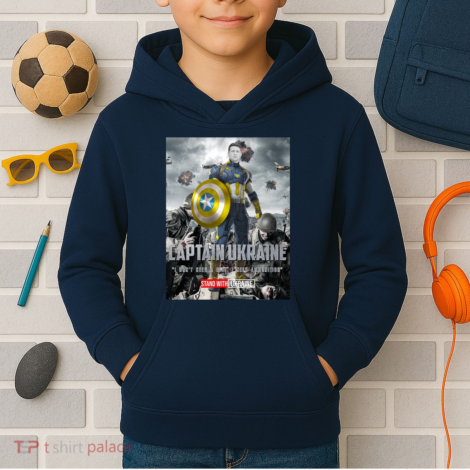 Captain Ukraine Stand With Zelenskyy I Dont Need A Ride Ammo Army Kids Hoodie