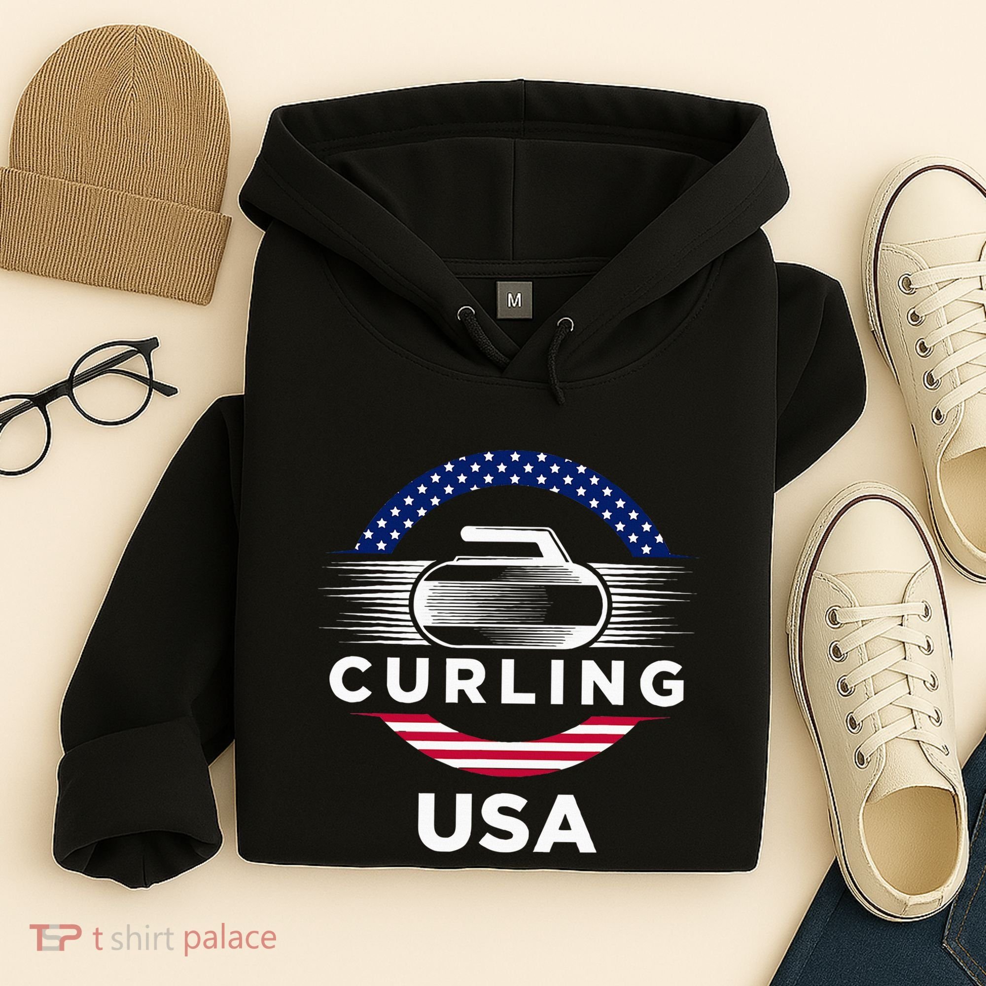 Curling Usa Support Flag Curl Clean Hoodie