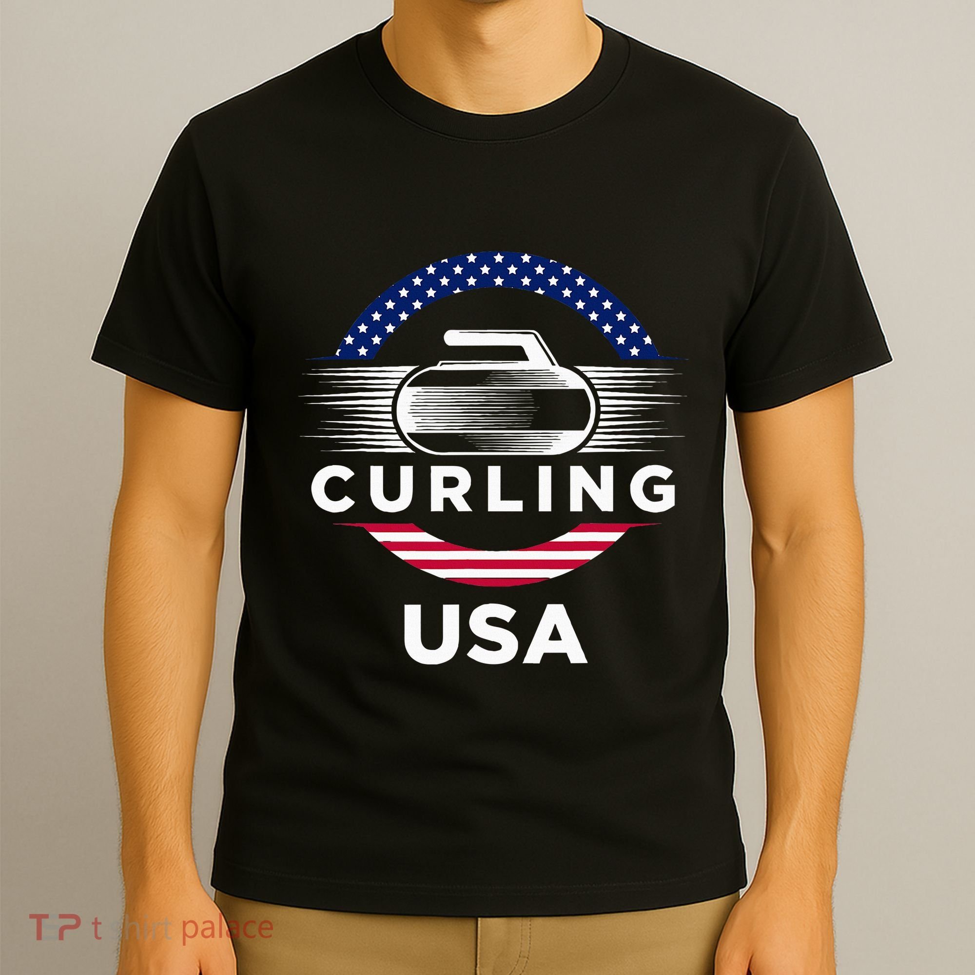 Curling Usa Support Flag Curl Clean T-Shirt