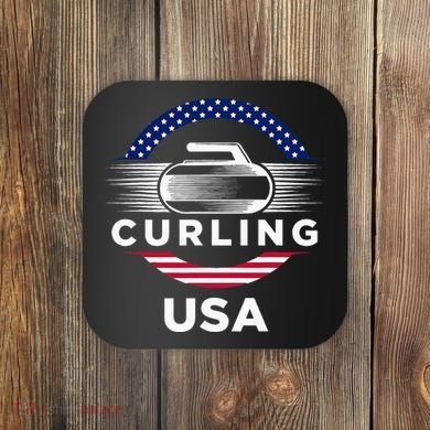 Curling Usa Support Flag Curl Clean Coaster