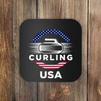 Curling Usa Support Flag Curl Clean Coaster thumb 0