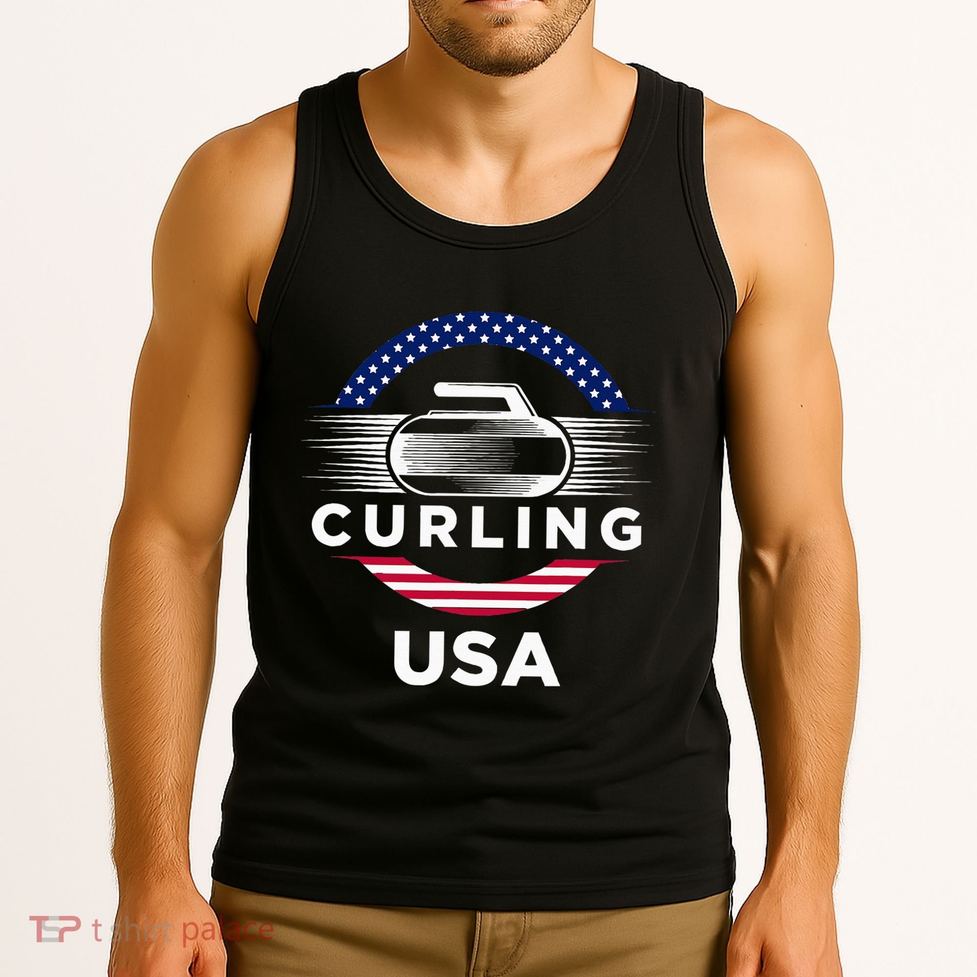 Curling Usa Support Flag Curl Clean Tank Top
