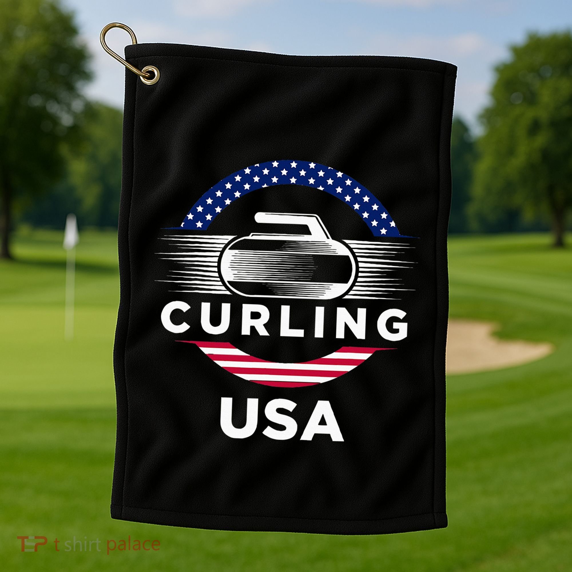 Curling Usa Support Flag Curl Clean Golf Towel
