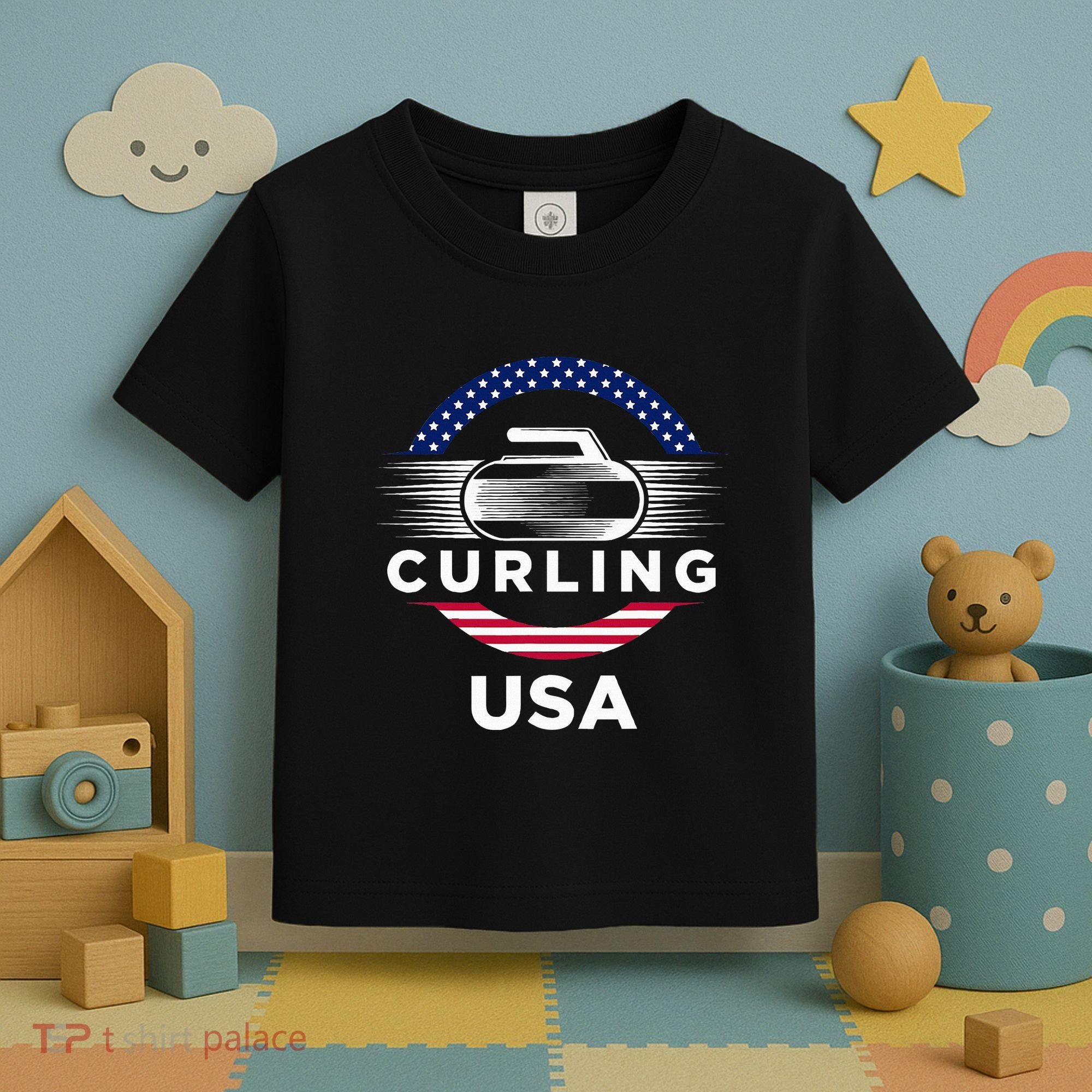 Curling Usa Support Flag Curl Clean Toddler T-Shirt