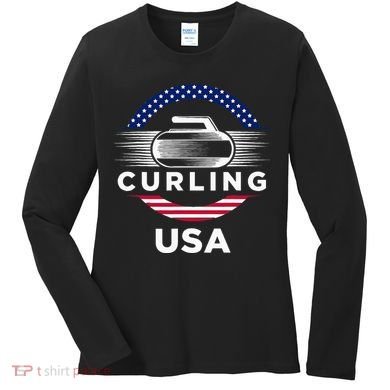 Curling Usa Support Flag Curl Clean Women's Long Sleeve Shirt