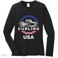 Curling Usa Support Flag Curl Clean Women's Long Sleeve Shirt thumb 0