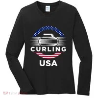 Curling Usa Support Flag Curl Clean Women's Long Sleeve Shirt thumb 0