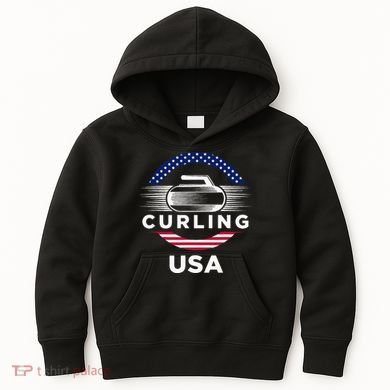 Curling Usa Support Flag Curl Clean Kids Hoodie