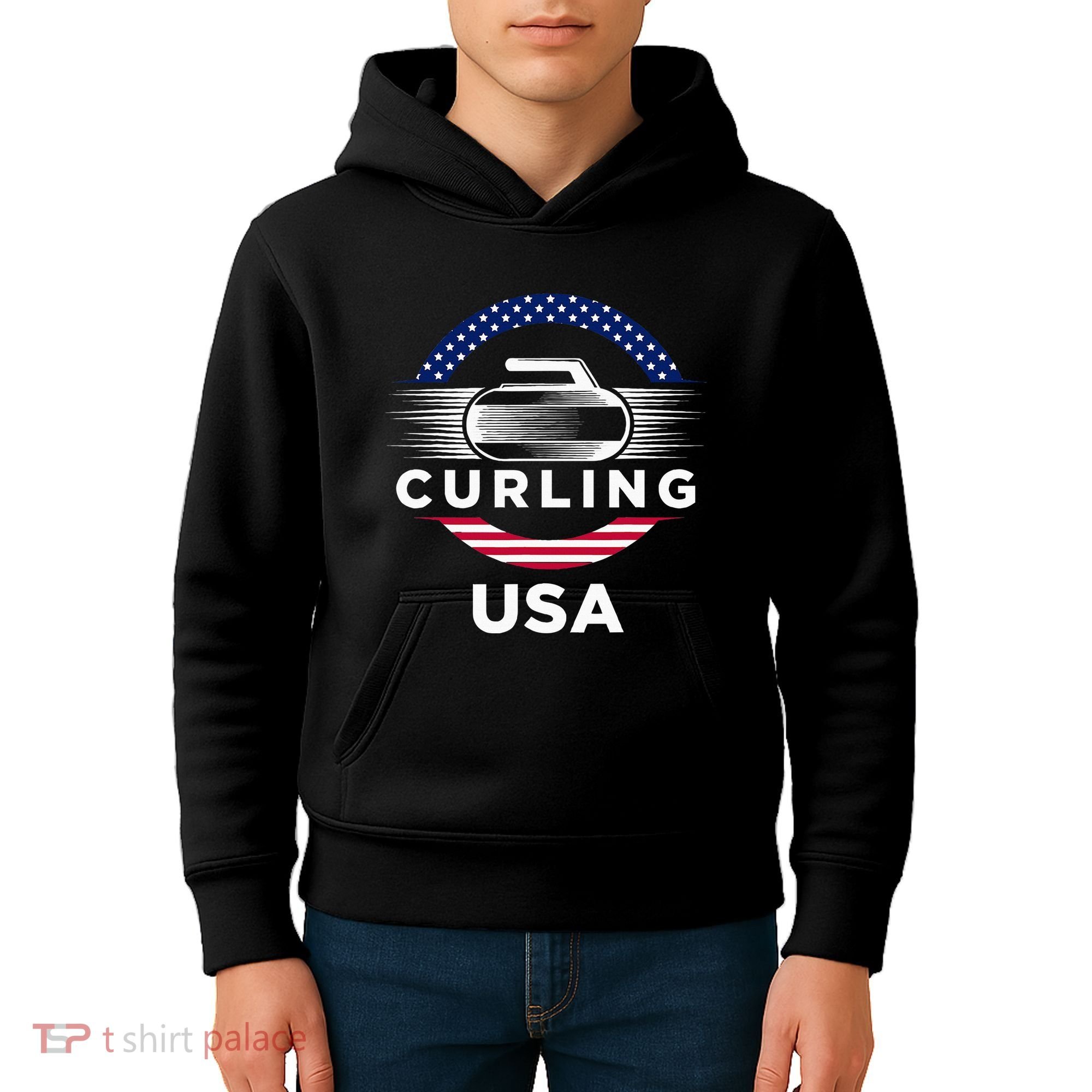 Curling Usa Support Flag Curl Clean Kids Hoodie