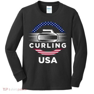 Curling Usa Support Flag Curl Clean Kids Long Sleeve Shirt