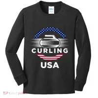 Curling Usa Support Flag Curl Clean Kids Long Sleeve Shirt thumb 0