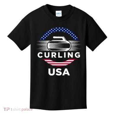 Curling Usa Support Flag Curl Clean Kids T-Shirt