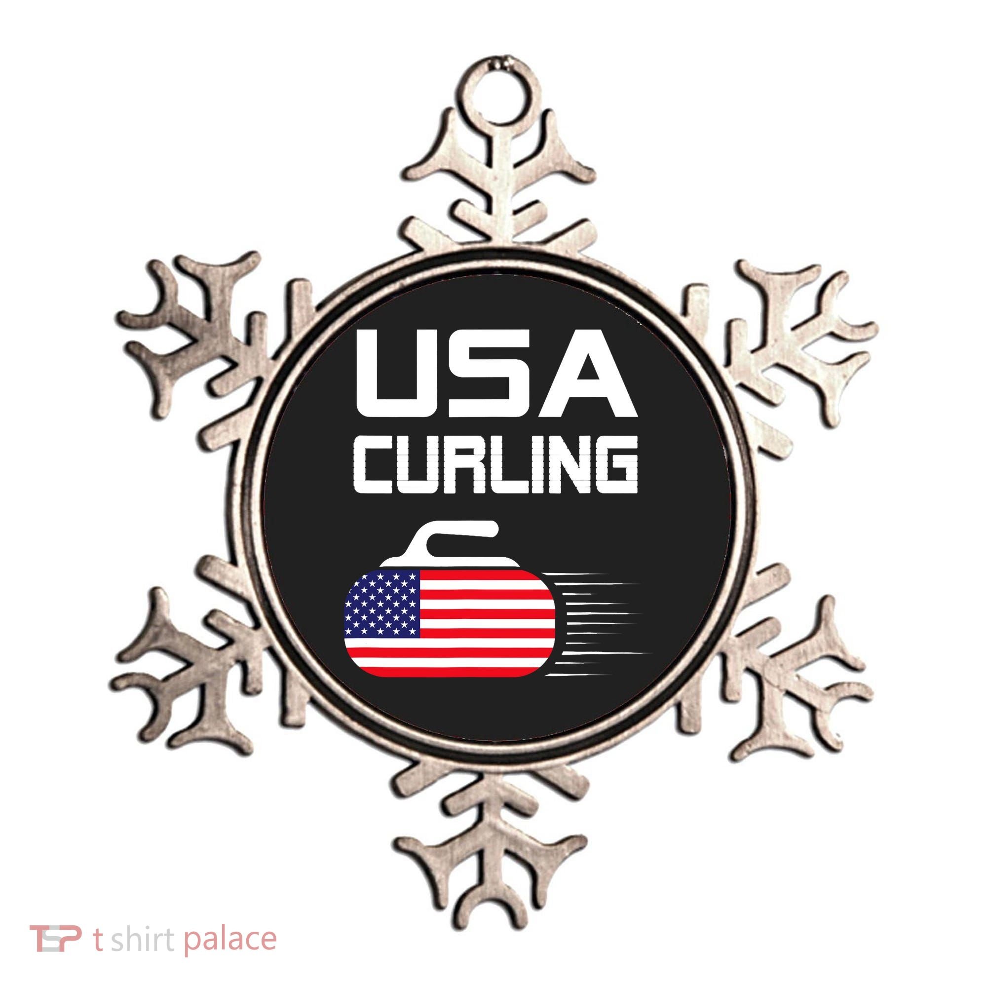 Curling USA Support Team American Flag Winter Sports Lovers Ornament
