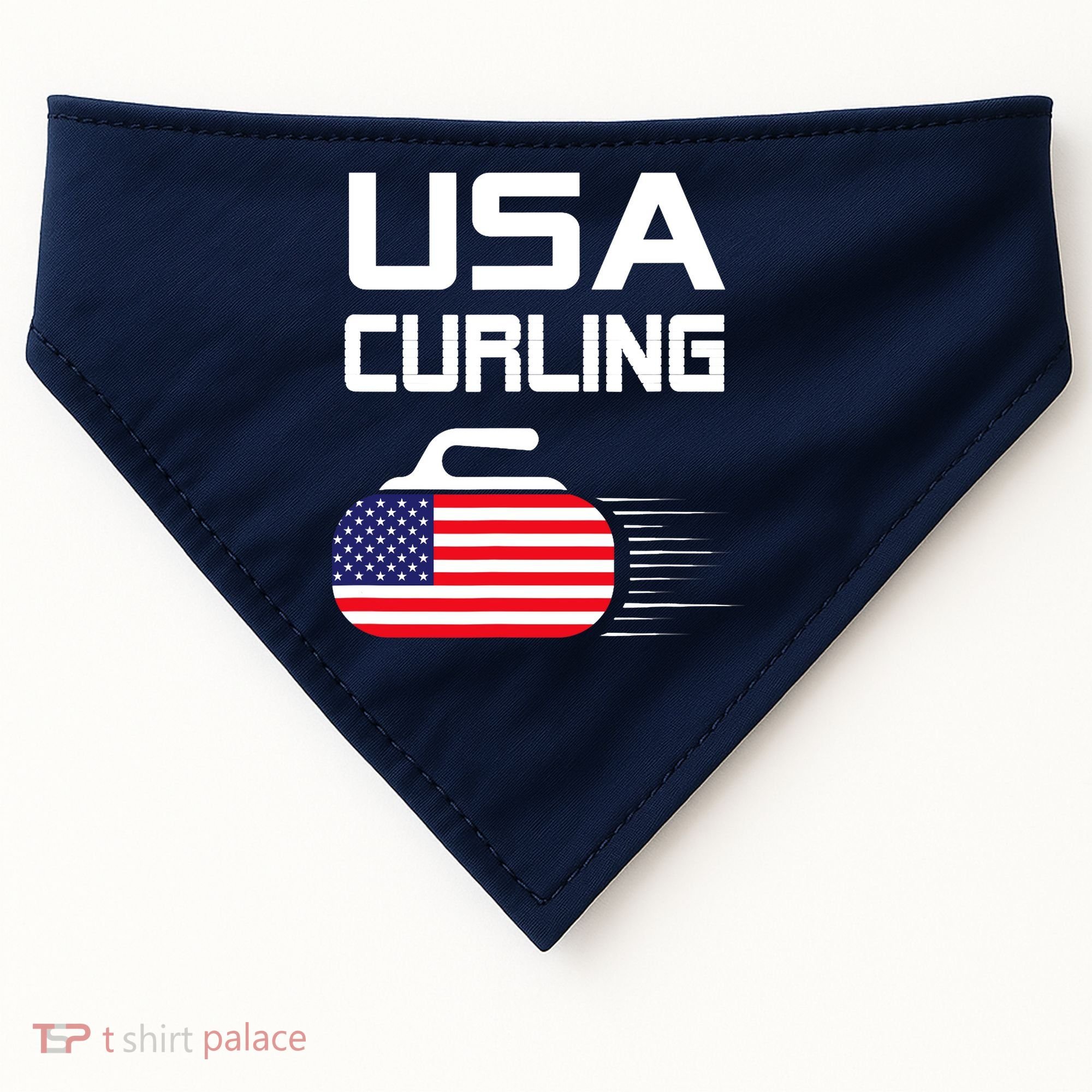 Curling USA Support Team American Flag Winter Sports Lovers USA-Made Doggie Bandana