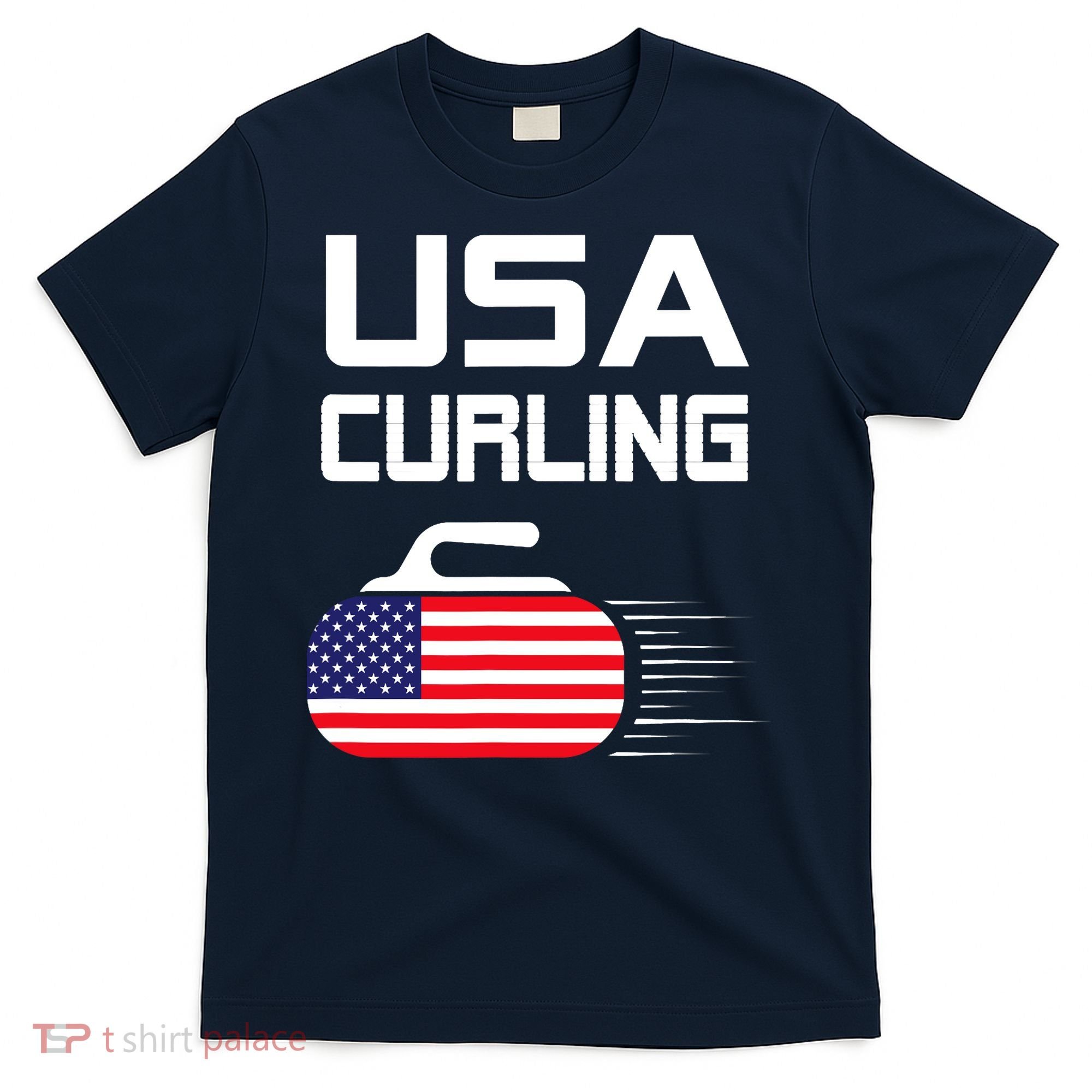 Curling USA Support Team American Flag Winter Sports Lovers T-Shirt