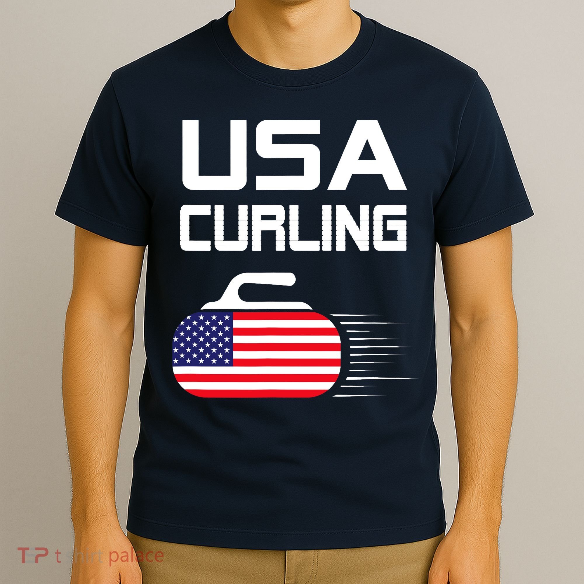 Curling USA Support Team American Flag Winter Sports Lovers T-Shirt