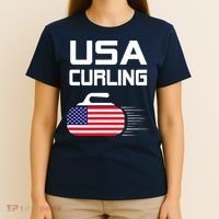 Curling USA Support Team American Flag Winter Sports Lovers T-Shirt thumb 4