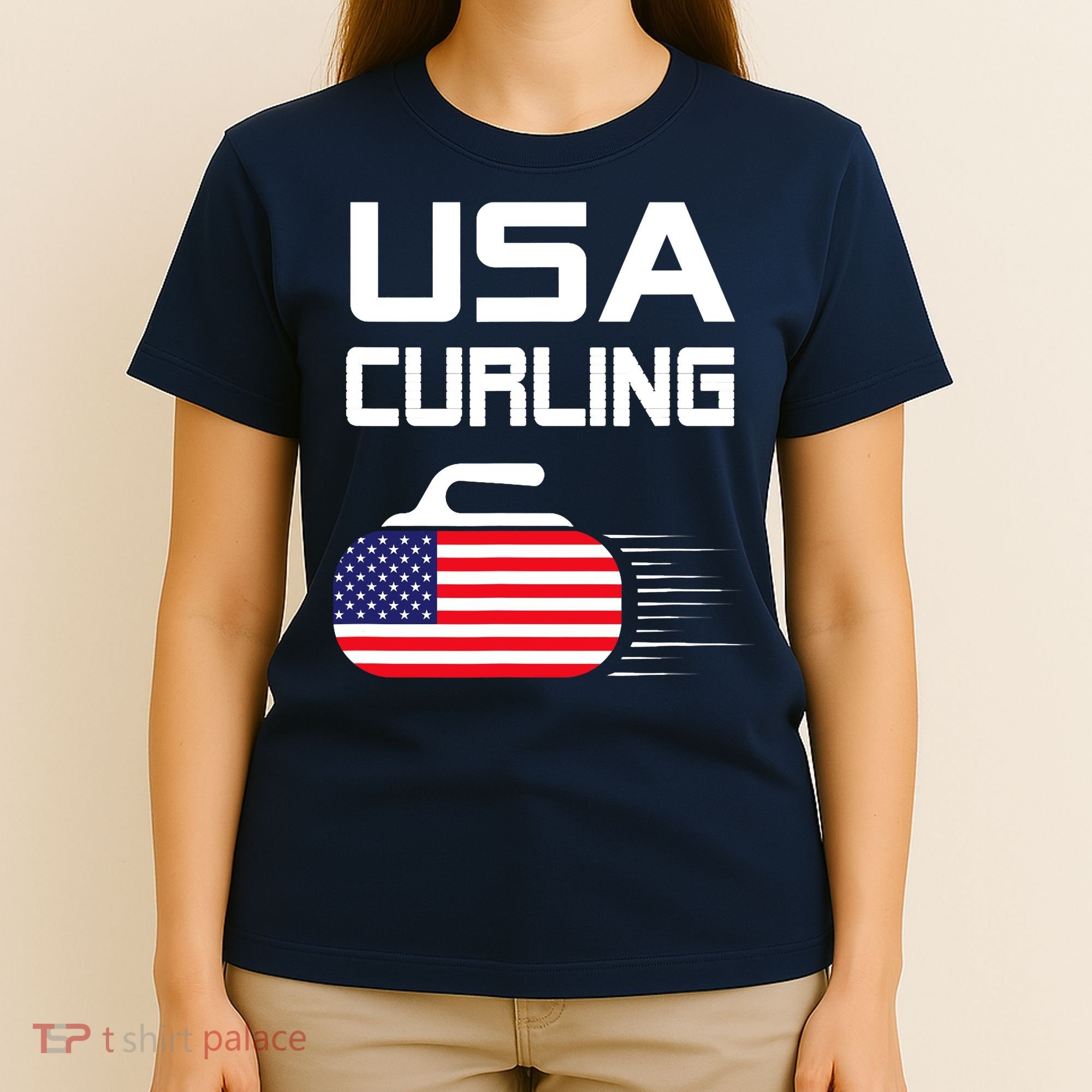 Curling USA Support Team American Flag Winter Sports Lovers T-Shirt