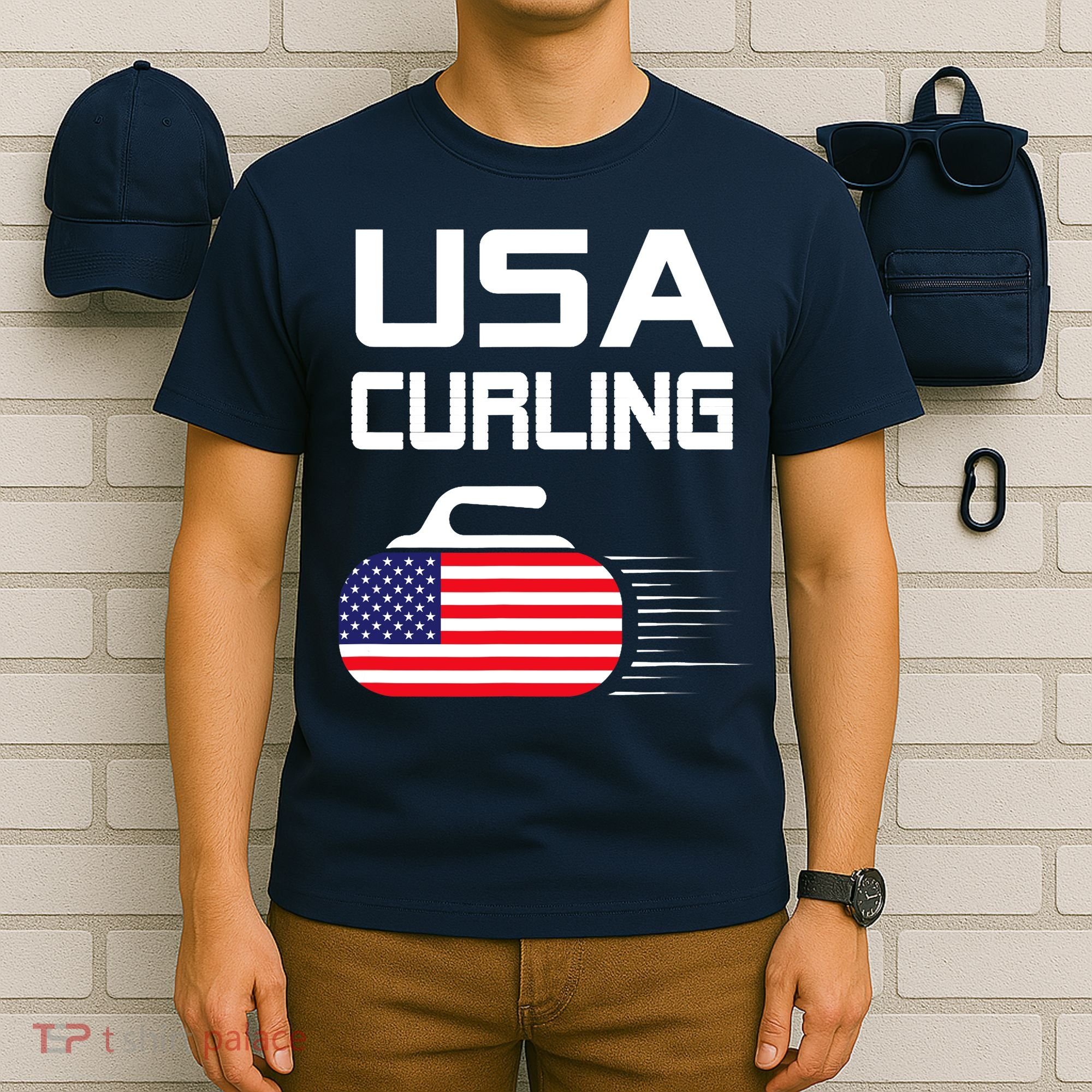 Curling USA Support Team American Flag Winter Sports Lovers T-Shirt