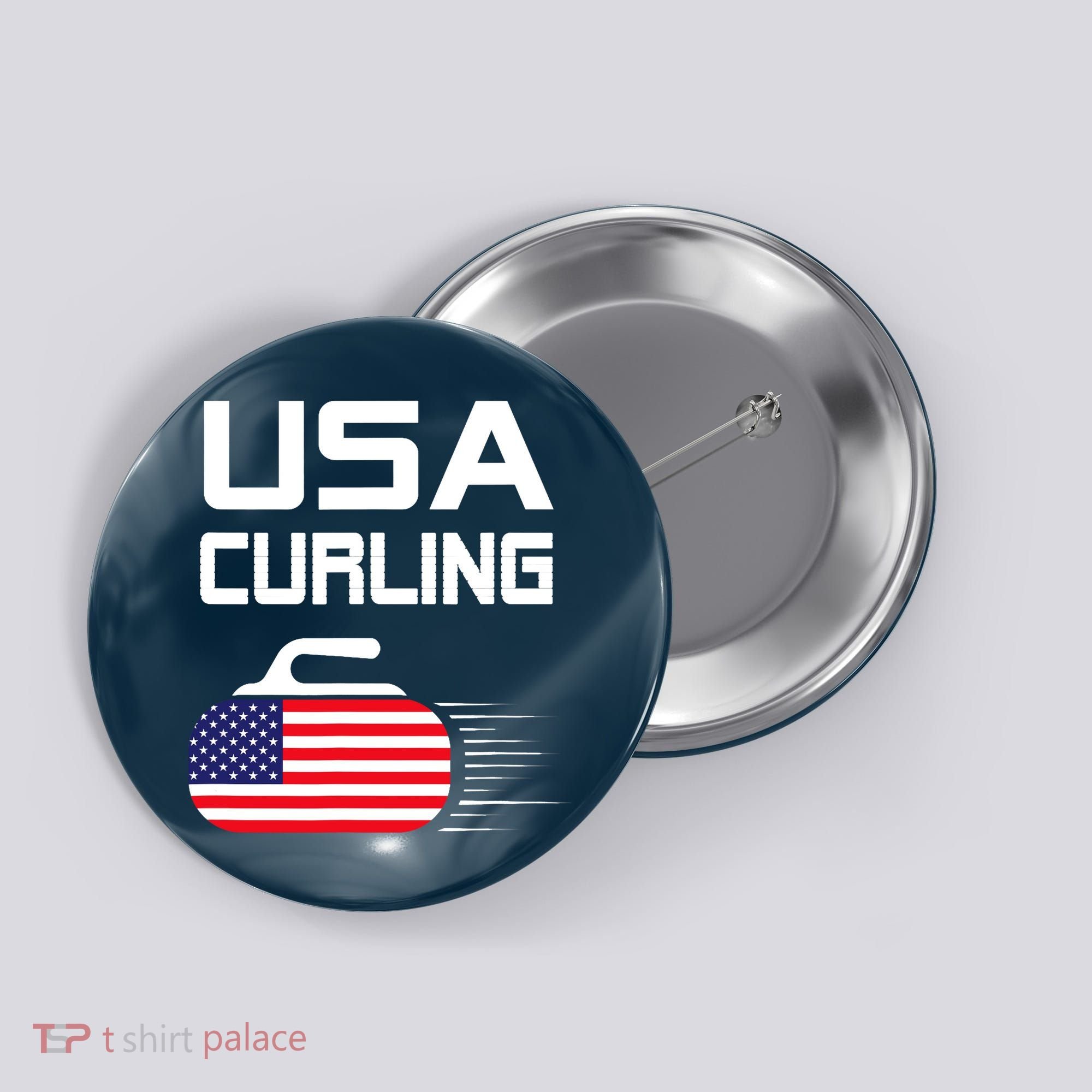 Curling USA Support Team American Flag Winter Sports Lovers Button