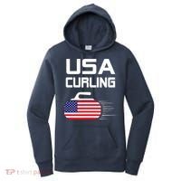 Curling USA Support Team American Flag Winter Sports Lovers Women's Hoodie thumb 0