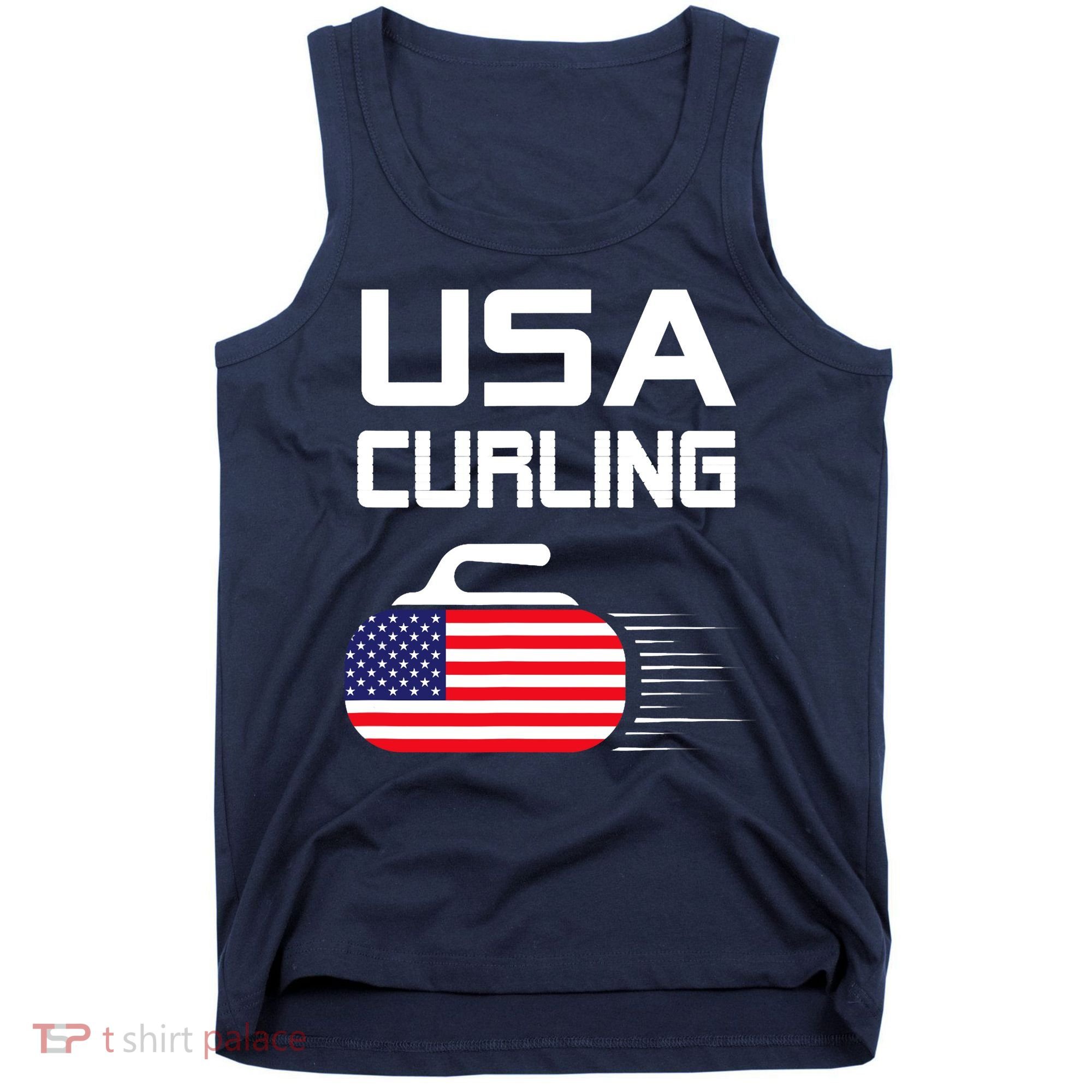 Curling USA Support Team American Flag Winter Sports Lovers Tank Top