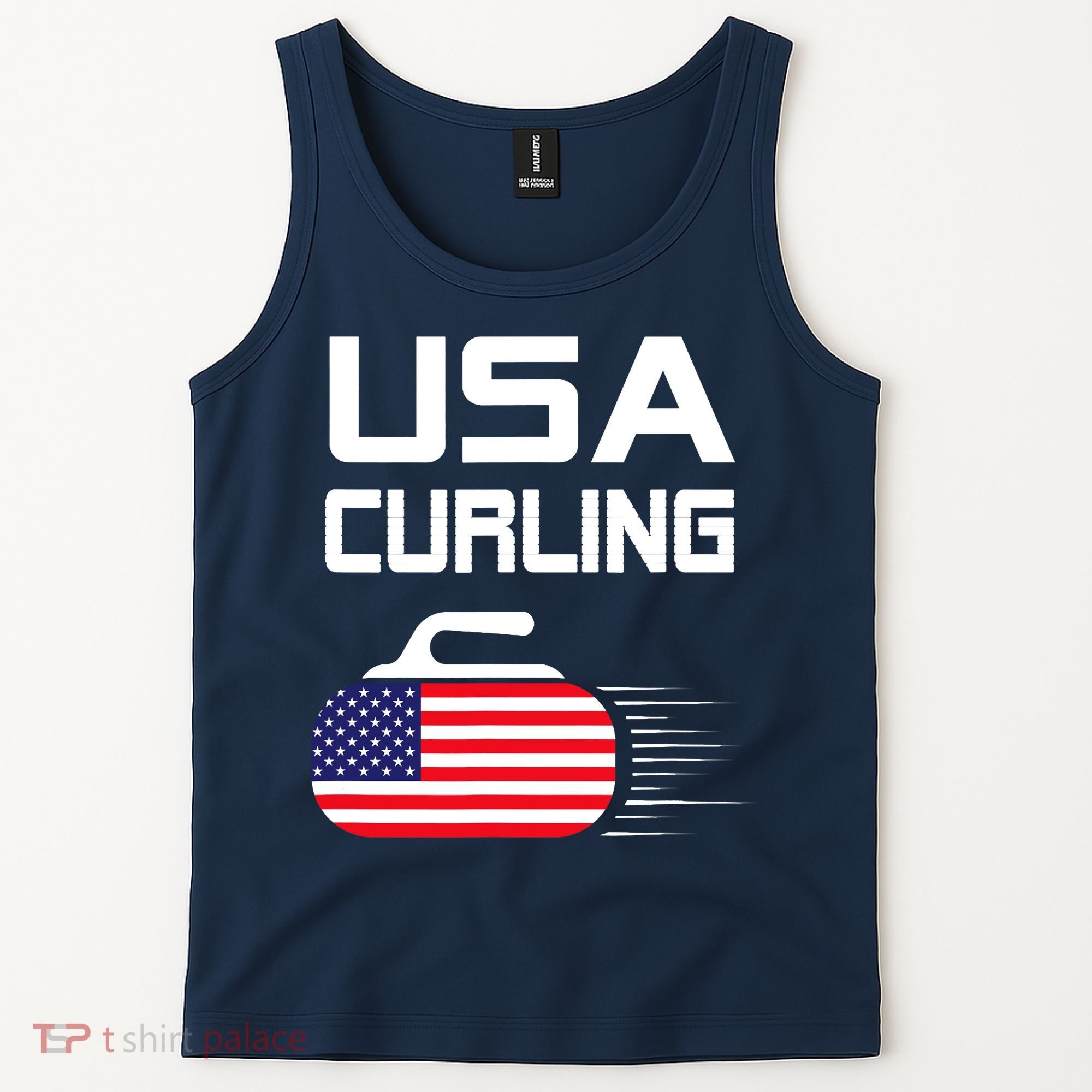 Curling USA Support Team American Flag Winter Sports Lovers Tank Top