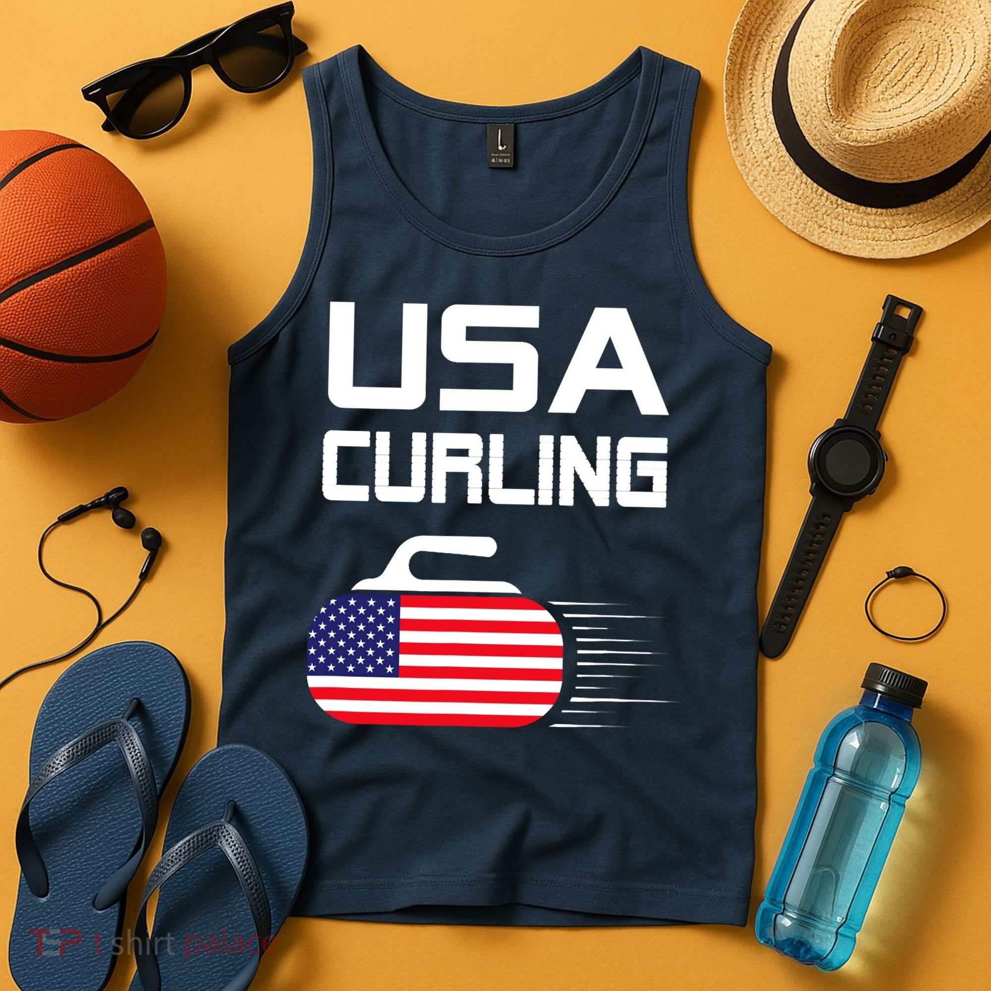 Curling USA Support Team American Flag Winter Sports Lovers Tank Top
