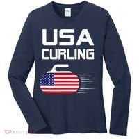 Curling USA Support Team American Flag Winter Sports Lovers Women's Long Sleeve Shirt thumb 0