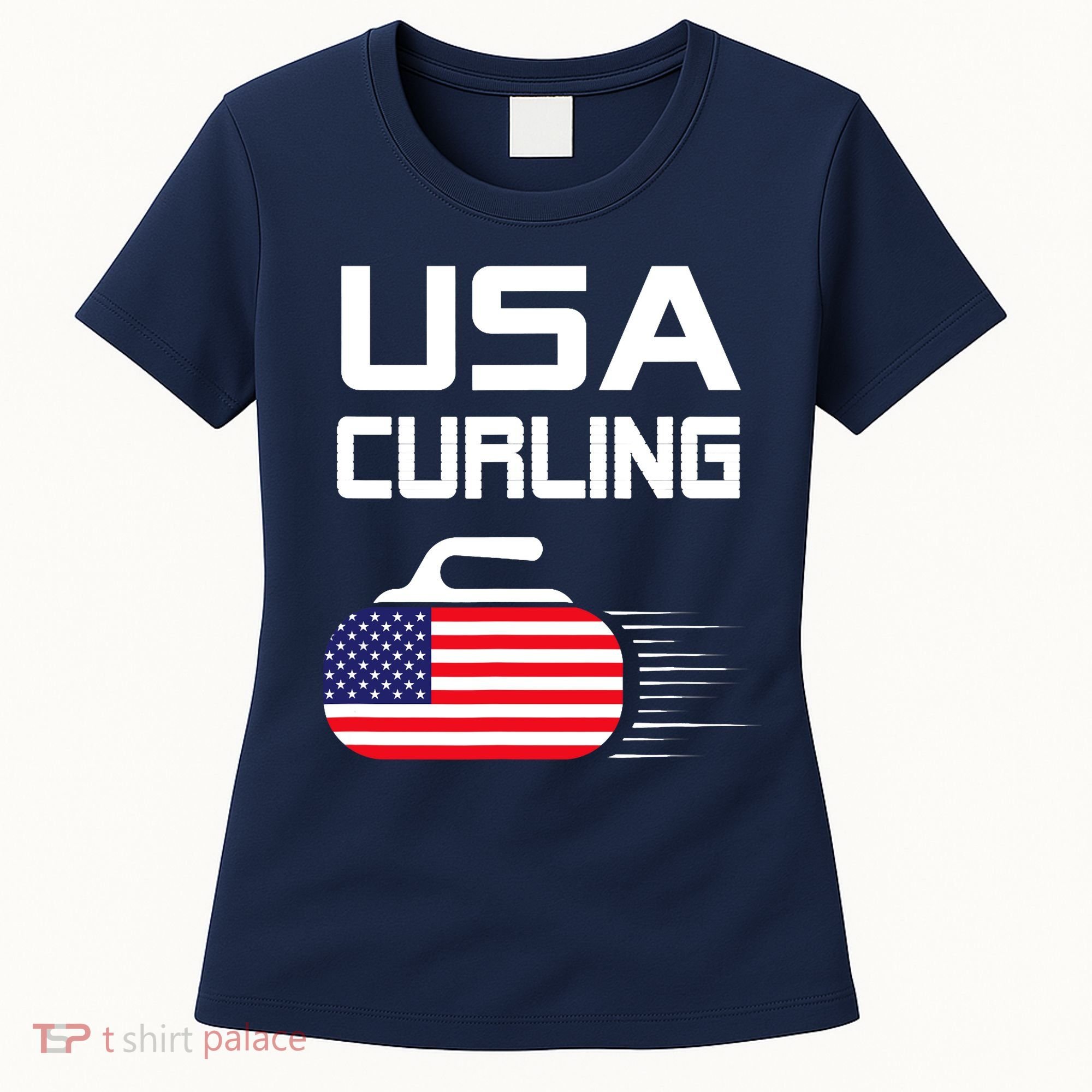 Curling USA Support Team American Flag Winter Sports Lovers Women's T-Shirt